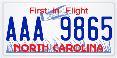 NC license plate AAA9865