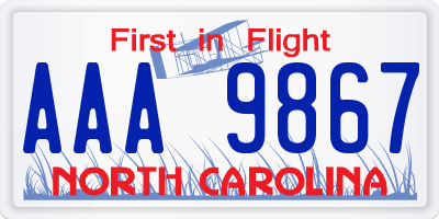 NC license plate AAA9867