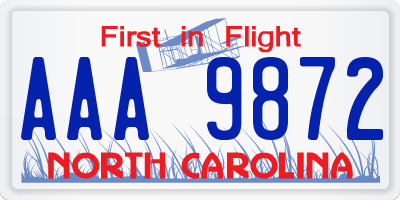 NC license plate AAA9872