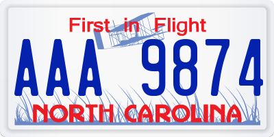 NC license plate AAA9874