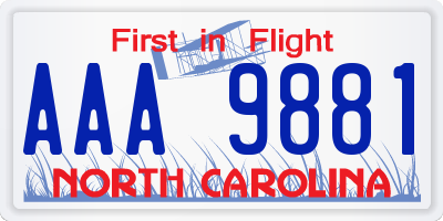 NC license plate AAA9881