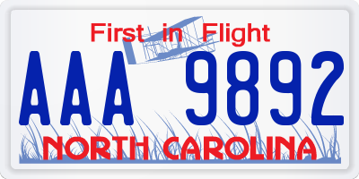 NC license plate AAA9892