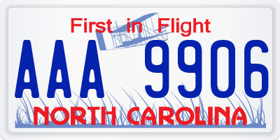 NC license plate AAA9906