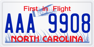 NC license plate AAA9908