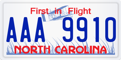 NC license plate AAA9910