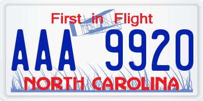 NC license plate AAA9920