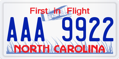 NC license plate AAA9922