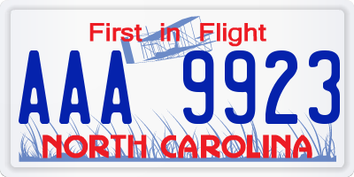 NC license plate AAA9923