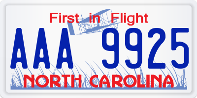 NC license plate AAA9925