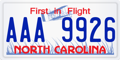 NC license plate AAA9926