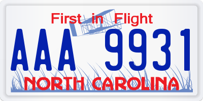 NC license plate AAA9931