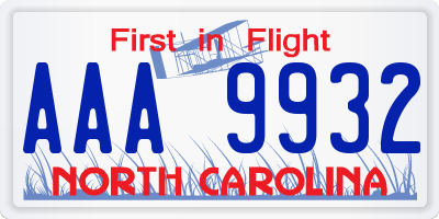 NC license plate AAA9932