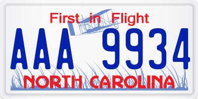 NC license plate AAA9934