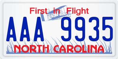 NC license plate AAA9935