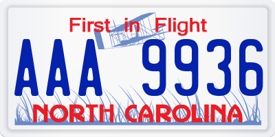 NC license plate AAA9936