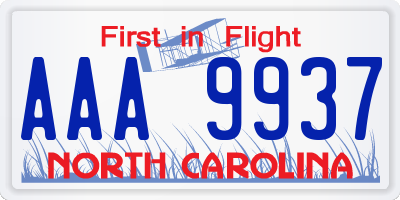 NC license plate AAA9937