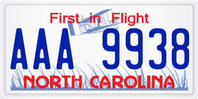 NC license plate AAA9938