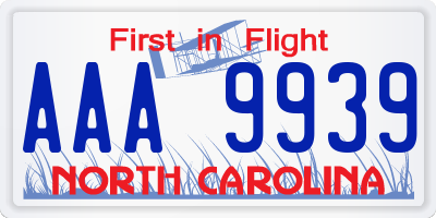 NC license plate AAA9939