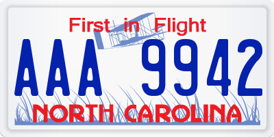 NC license plate AAA9942