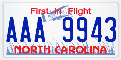 NC license plate AAA9943