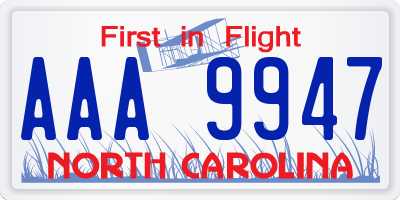 NC license plate AAA9947