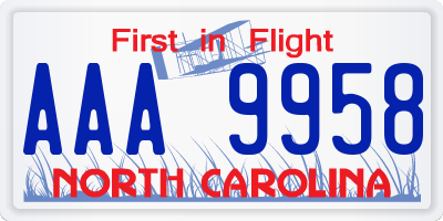 NC license plate AAA9958