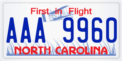 NC license plate AAA9960