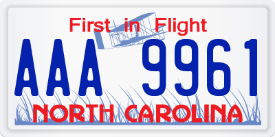 NC license plate AAA9961