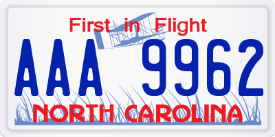 NC license plate AAA9962