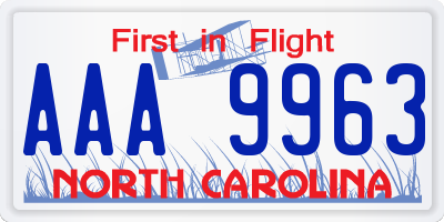 NC license plate AAA9963