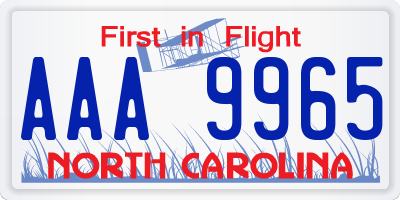 NC license plate AAA9965