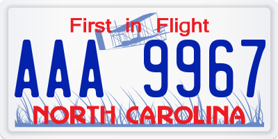 NC license plate AAA9967