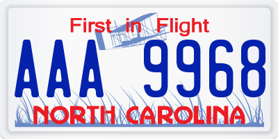 NC license plate AAA9968