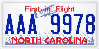 NC license plate AAA9978