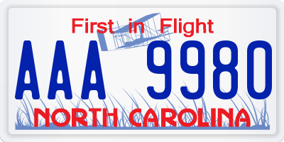 NC license plate AAA9980