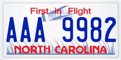 NC license plate AAA9982