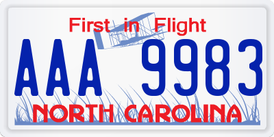 NC license plate AAA9983