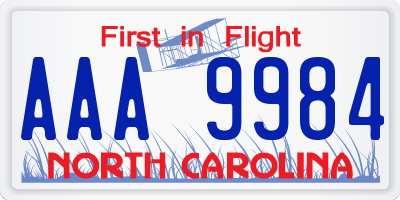 NC license plate AAA9984