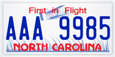 NC license plate AAA9985