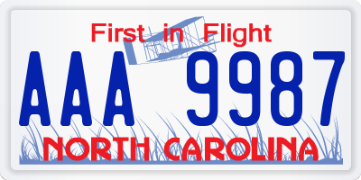 NC license plate AAA9987