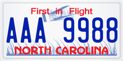 NC license plate AAA9988