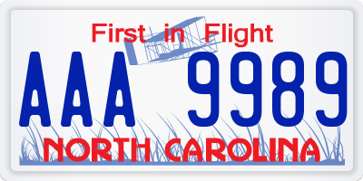 NC license plate AAA9989