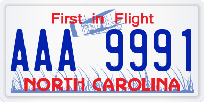 NC license plate AAA9991