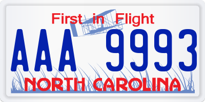 NC license plate AAA9993