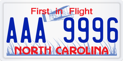 NC license plate AAA9996