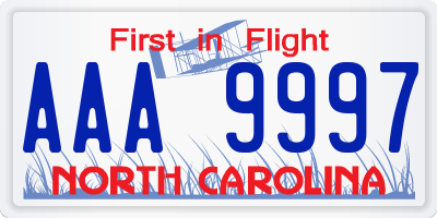 NC license plate AAA9997