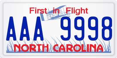 NC license plate AAA9998