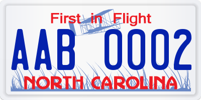 NC license plate AAB0002