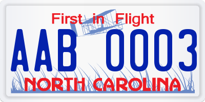 NC license plate AAB0003