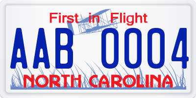 NC license plate AAB0004